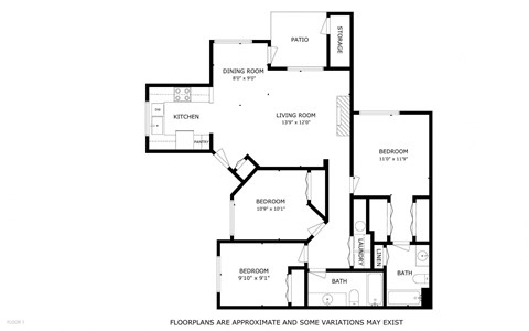 Riverpointe Apartments in Richland, Washington Three Bed Two Bath Floor Plan